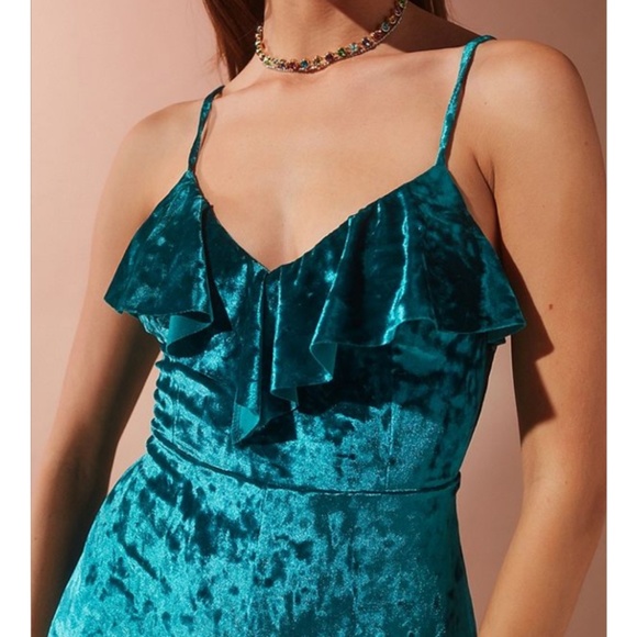 Teal Crushed Velvet Dress Romper - Picture 5 of 8